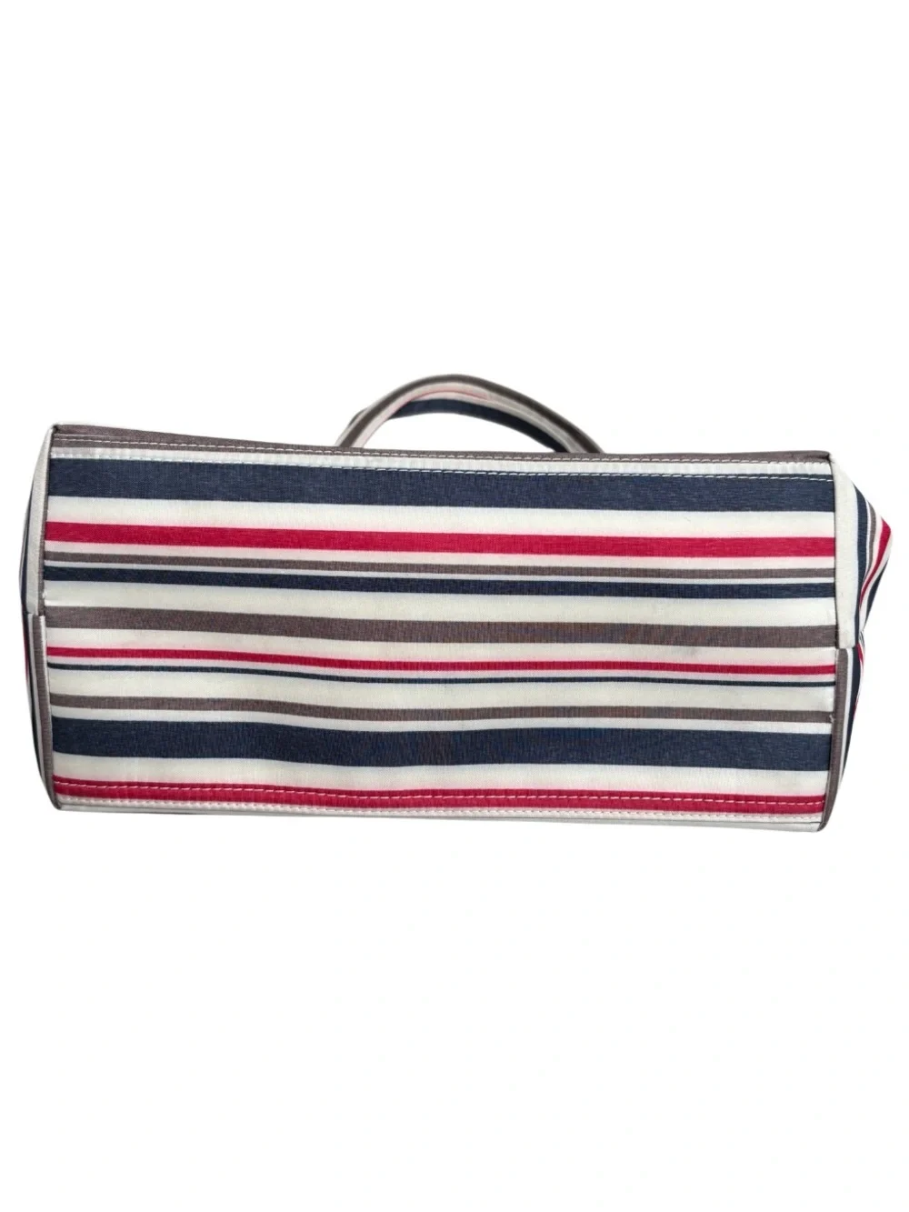 Kate Spade Striped Shoulder Bag Tote Tan Red Navy Travel Nautical Coastal Luxury